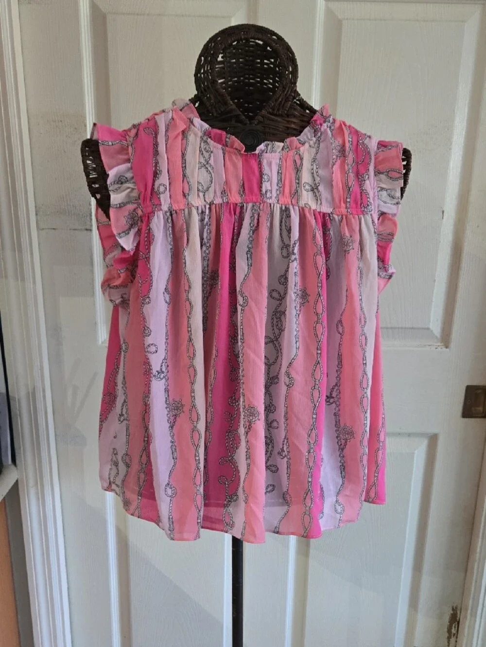 77 Park Women's Pink Striped Ruffle Sleeve Camisole-Size XL